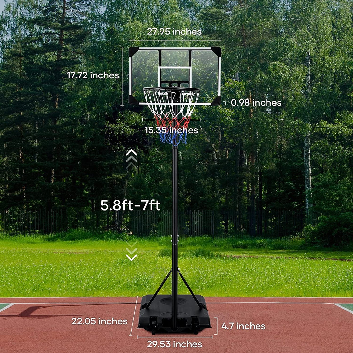 Basketball Hoop Basketball Goal System Height Adjustable 5.8Ft-7Ft Court for Teen & Adult Indoor Outdoor Use