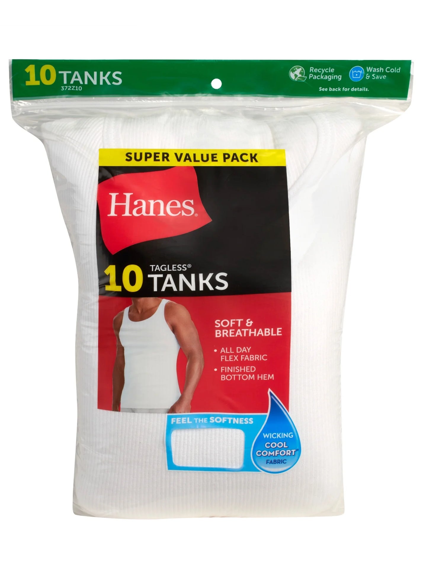 Men'S Super Value Pack White Tank Undershirts, 10 Pack