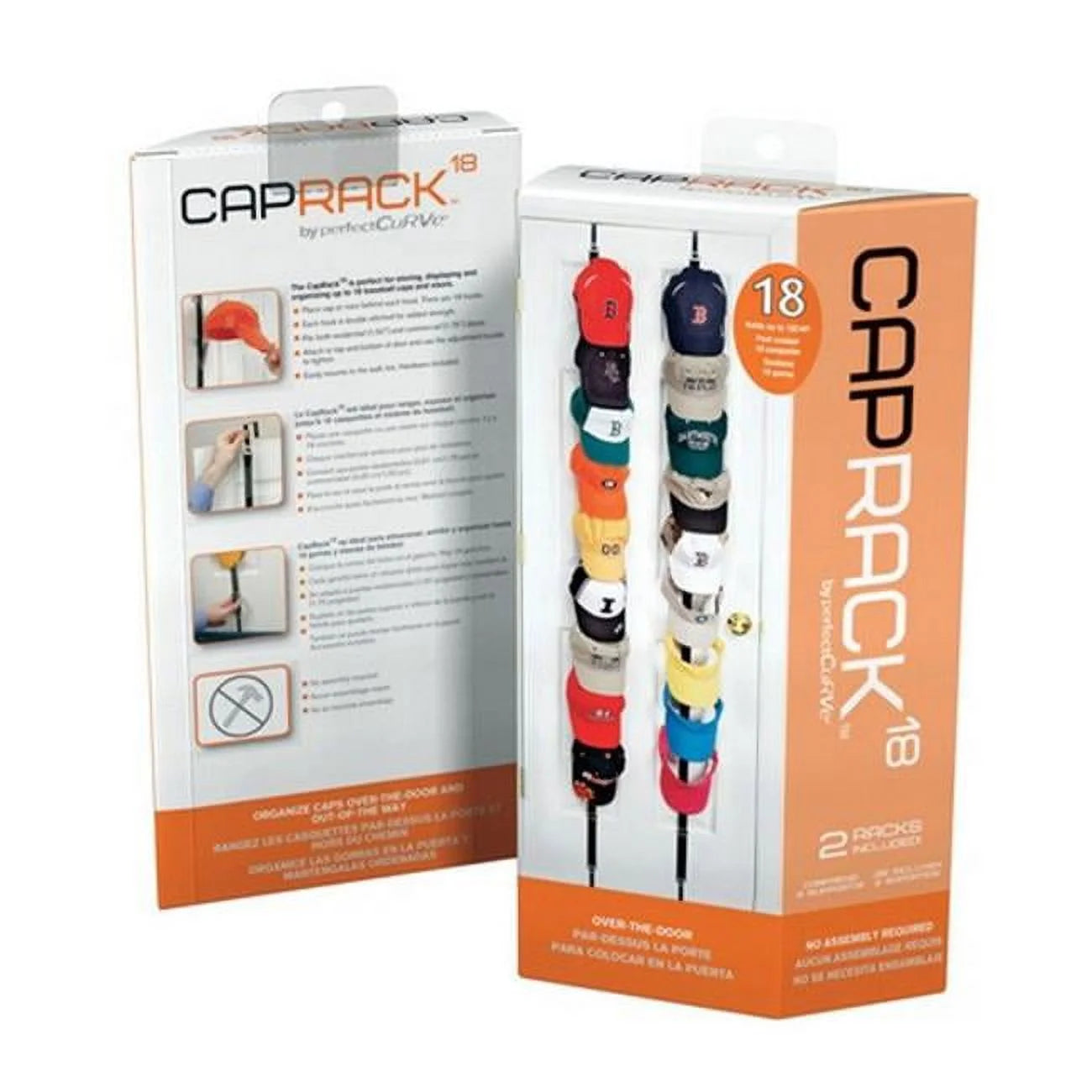 Caprack18 Over-The-Door Hat Rack, Holds up to 18-36 Caps, Black