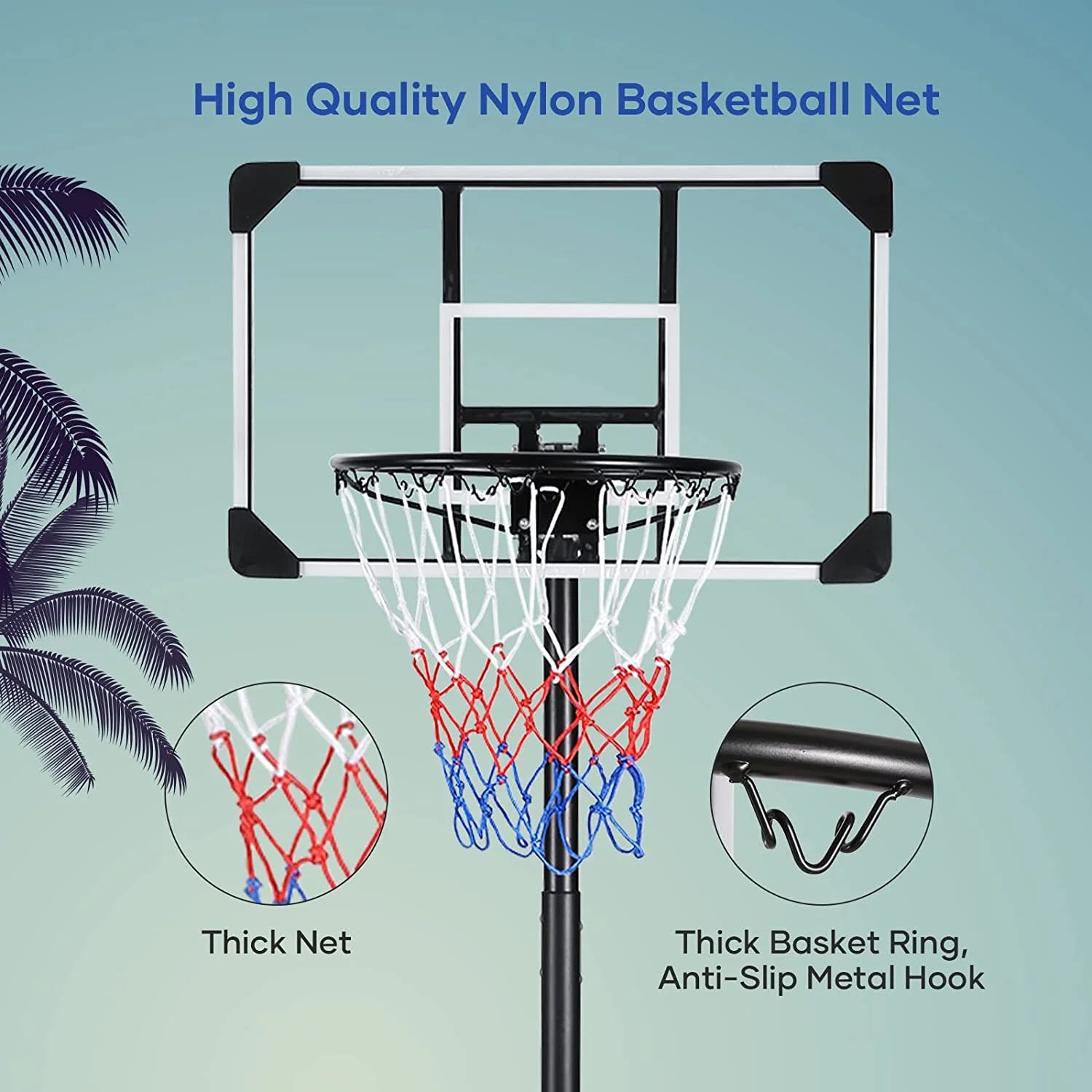 Basketball Hoop Basketball Goal System Height Adjustable 5.8Ft-7Ft Court for Teen & Adult Indoor Outdoor Use