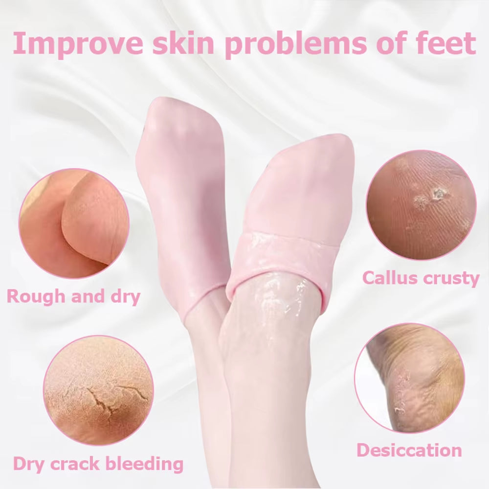 2 Pack Moisturizing Silicone Gel Socks for Dry Cracked Feet Nourishing Skin Lubricating Foot Care Massage Socks Manicure Tools