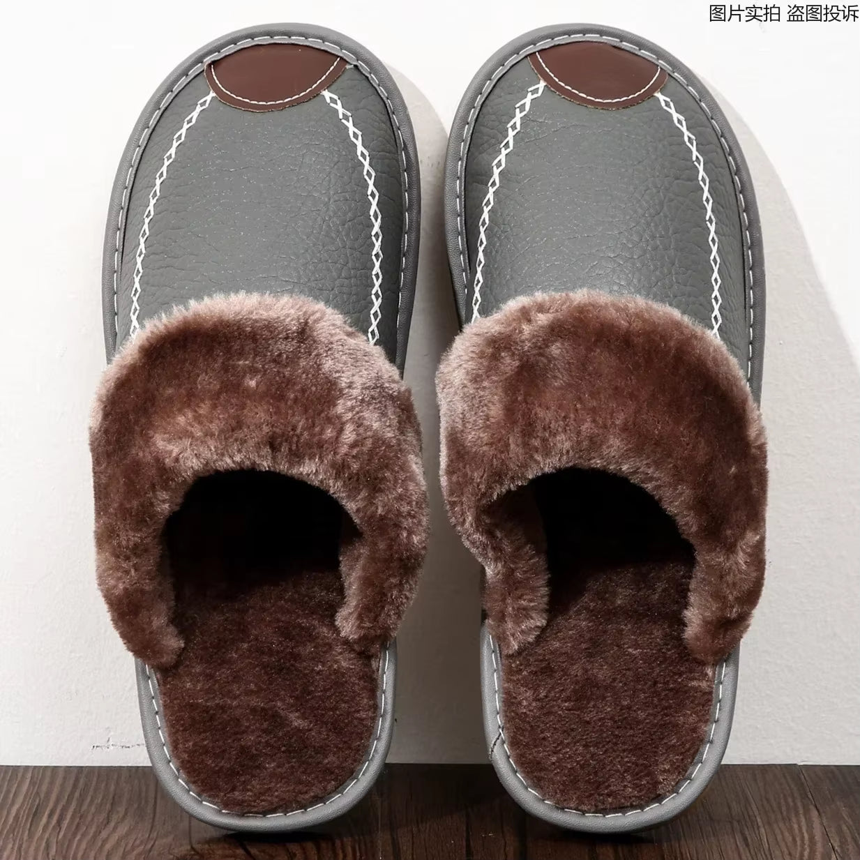 Men Slippers Black New Winter PU Leather Slippers Warm Indoor Slipper Waterproof Home House Shoes Women Warm Leather Slippers