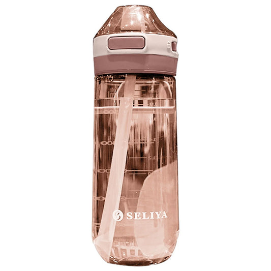 650ML Pink Large Capacity Fitness Sports Water Bottle with Straw Cup with Straw Cup with Graduated Flat Spout, Edibility Grade Plastic, Leakproof Popup Cap, for Gym, Outdoor