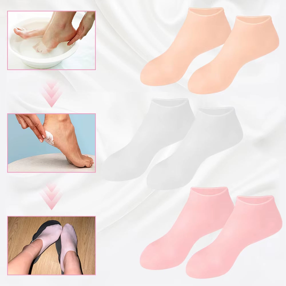 2 Pack Moisturizing Silicone Gel Socks for Dry Cracked Feet Nourishing Skin Lubricating Foot Care Massage Socks Manicure Tools