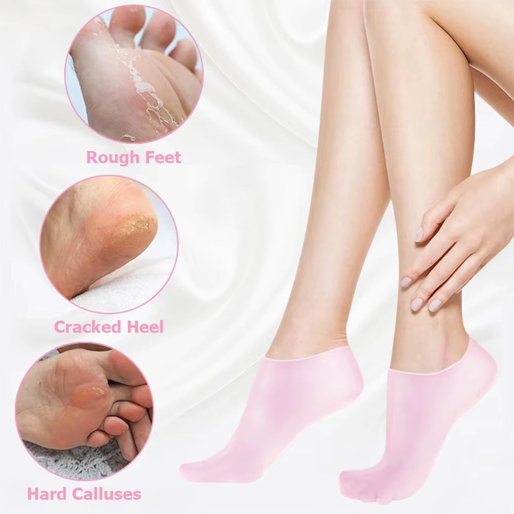 2 Pack Moisturizing Silicone Gel Socks for Dry Cracked Feet Nourishing Skin Lubricating Foot Care Massage Socks Manicure Tools