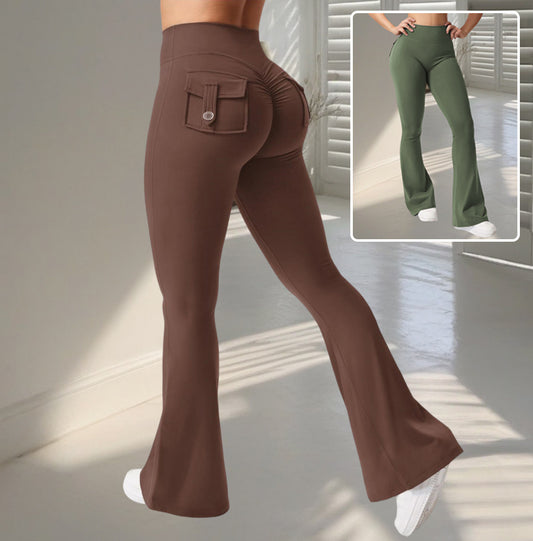 Yoga Fitness Flared Pants With Pockets Slim High Waist