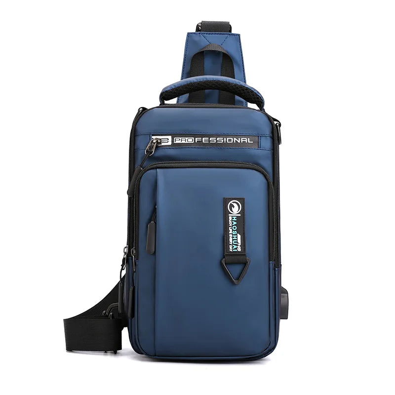 Men Nylon Crossbody Bag with USB Charging Port Multifunction Outdoor Travel Waterproof Daypack Male Casual Messenger Chest Bags