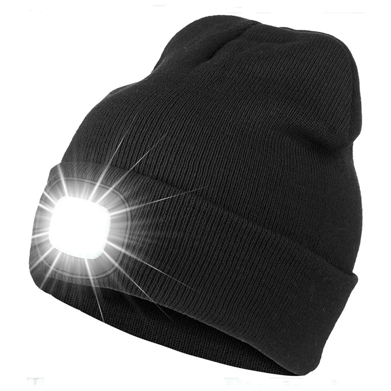 Led Light Knitted Hat Warm Elastic Beanie Autumn Winter Outdoor Sports Night Hiking Fishing Camping Glow Bonnet Unisex Headlight