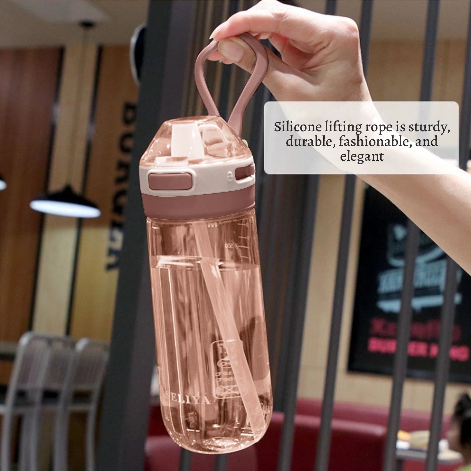 650ML Pink Large Capacity Fitness Sports Water Bottle with Straw Cup with Straw Cup with Graduated Flat Spout, Edibility Grade Plastic, Leakproof Popup Cap, for Gym, Outdoor