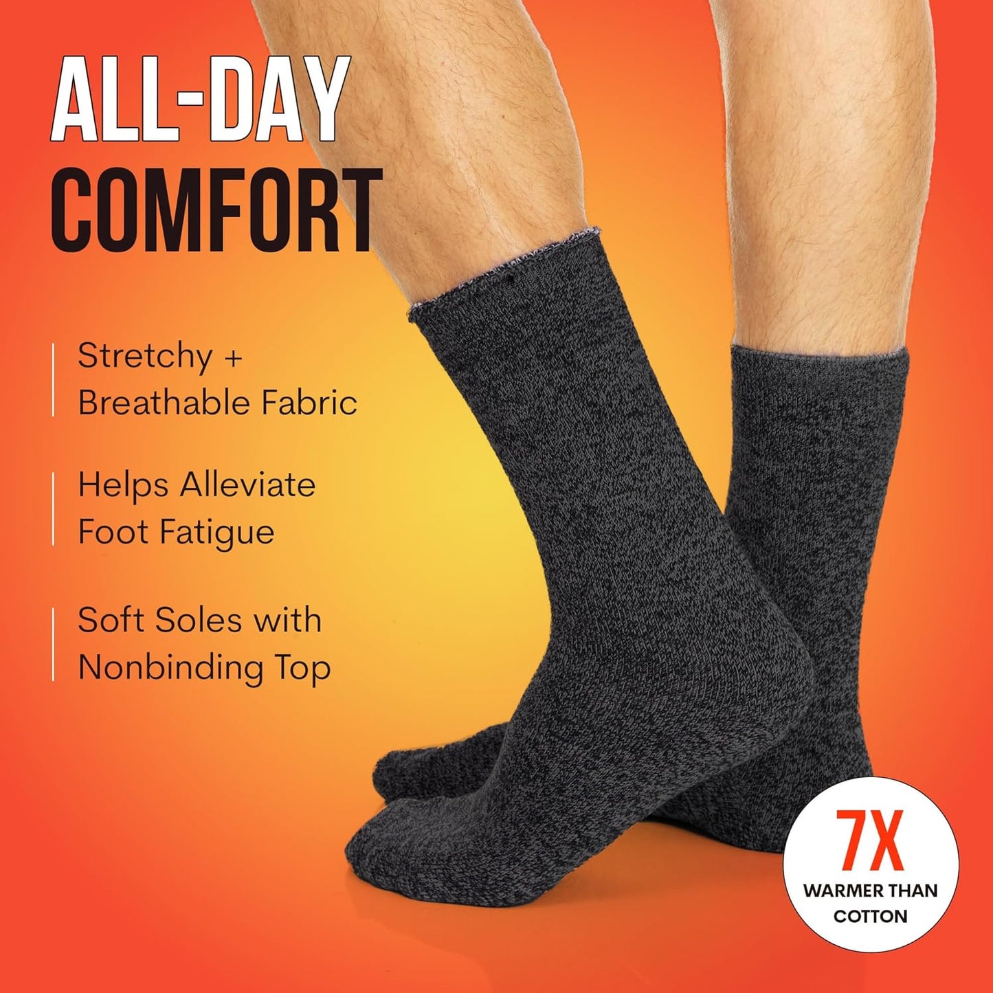 3 Pack Thermal Heated Hiking Socks for Men, Thick Warm Winter Socks for Outdoors